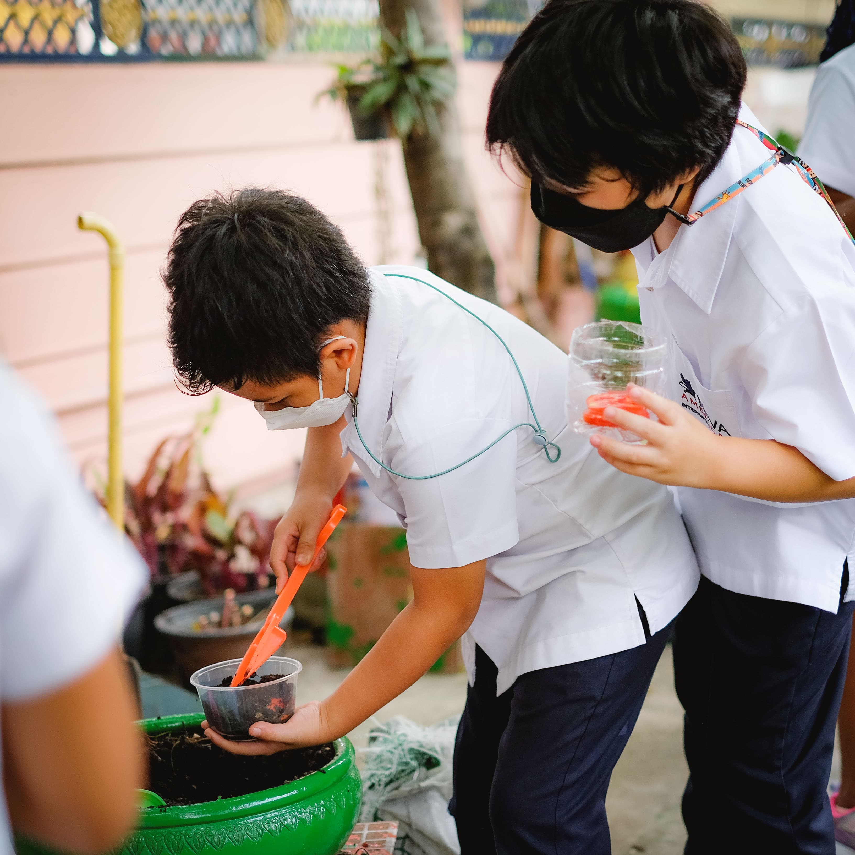 NIVA elementary students planting tomotoes as part of their education