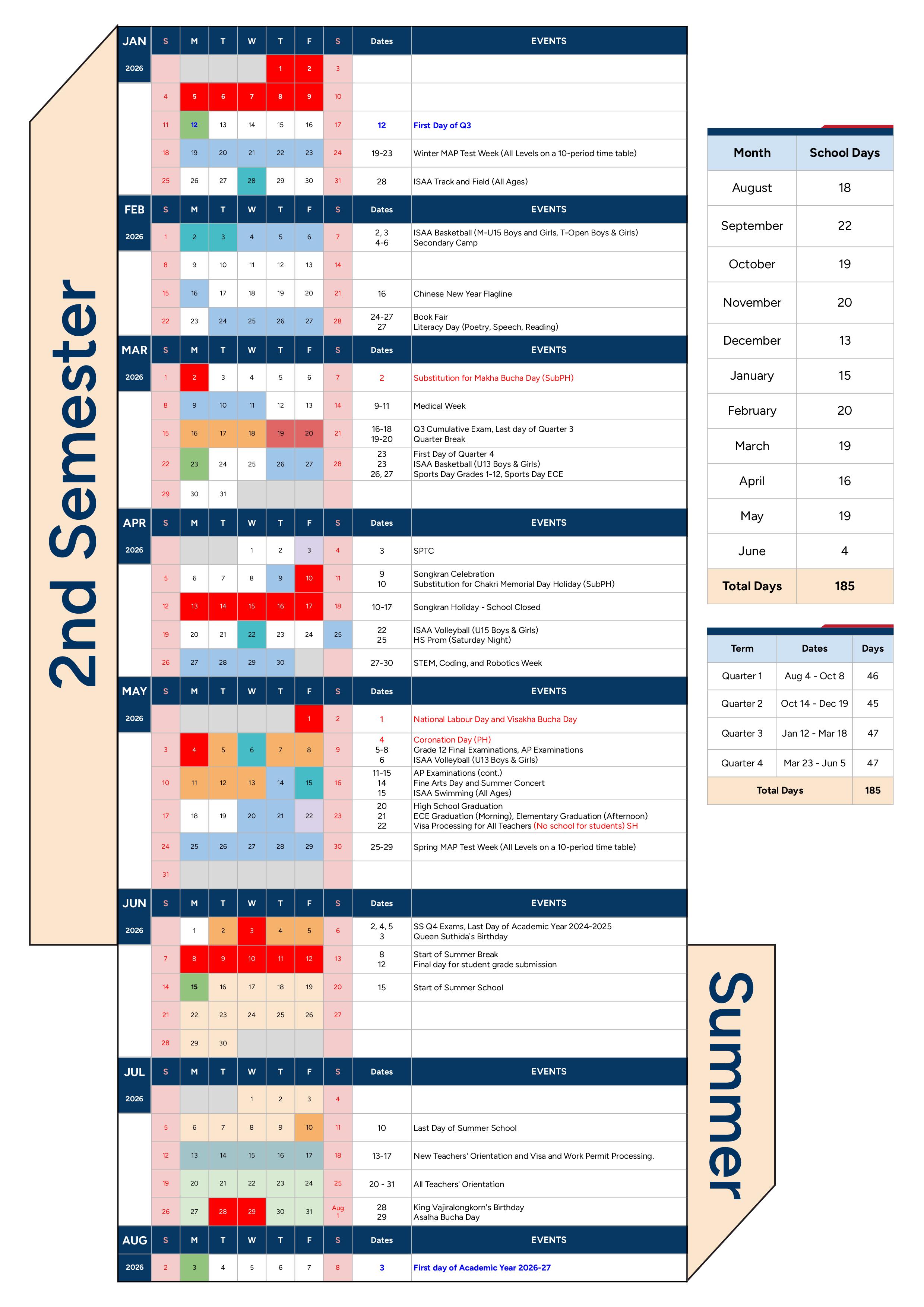 NIVA American International School Calendar Page 2