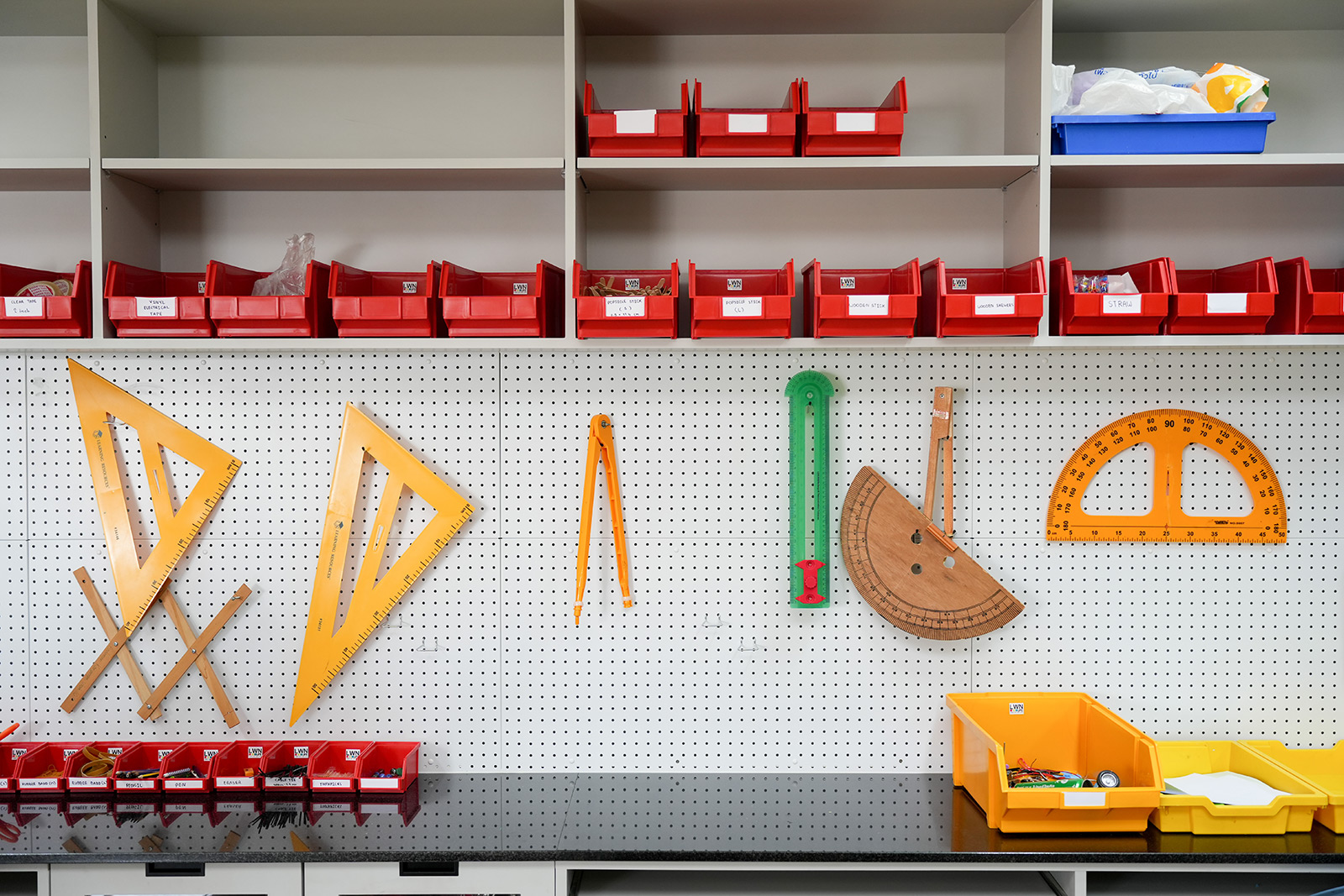 Measuring tools stored in the STEM lab